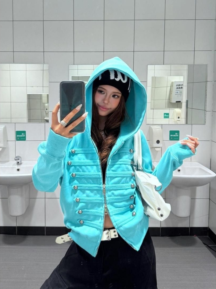 Vintage Zip Hoodie - Abrigo de Moda Urbana Coreana, Sudadera