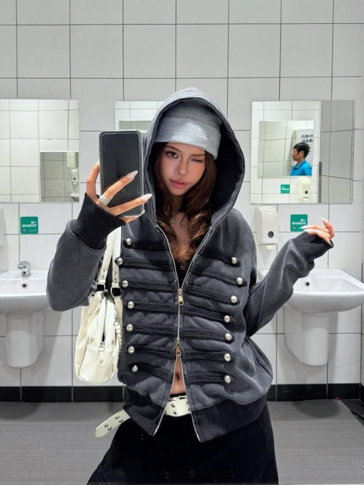 Abrigo de Moda Urbana Coreana, - Vintage Zip Hoodie reseña y precio